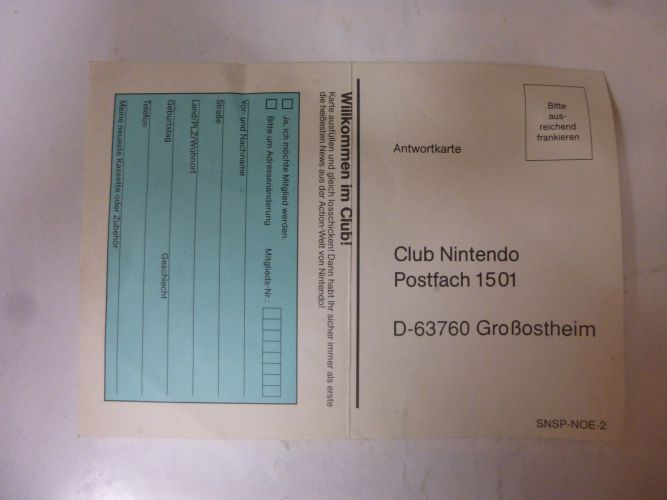 Club Nintendo Registration Card - zum Schließen ins Bild klicken